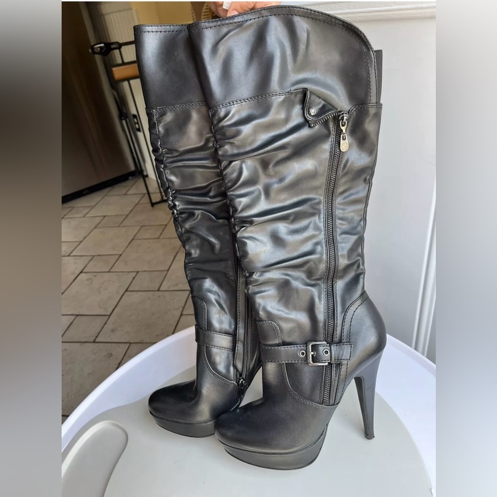 Guess Black Leather High Heel Boots size 9